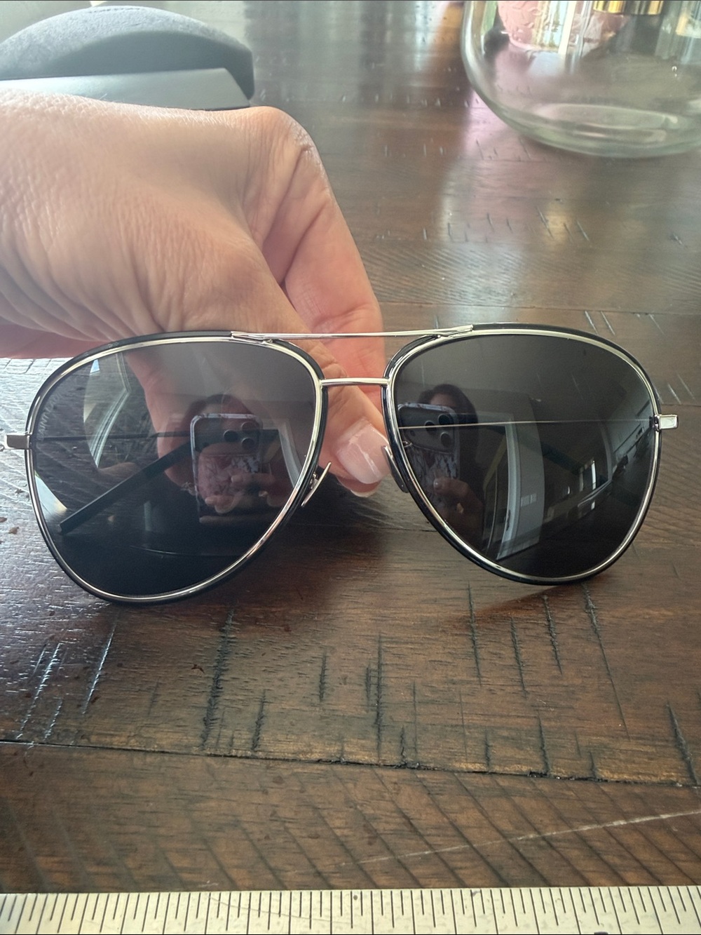 Saint Laurent Silver Aviator Sunglasses with Black Lenses